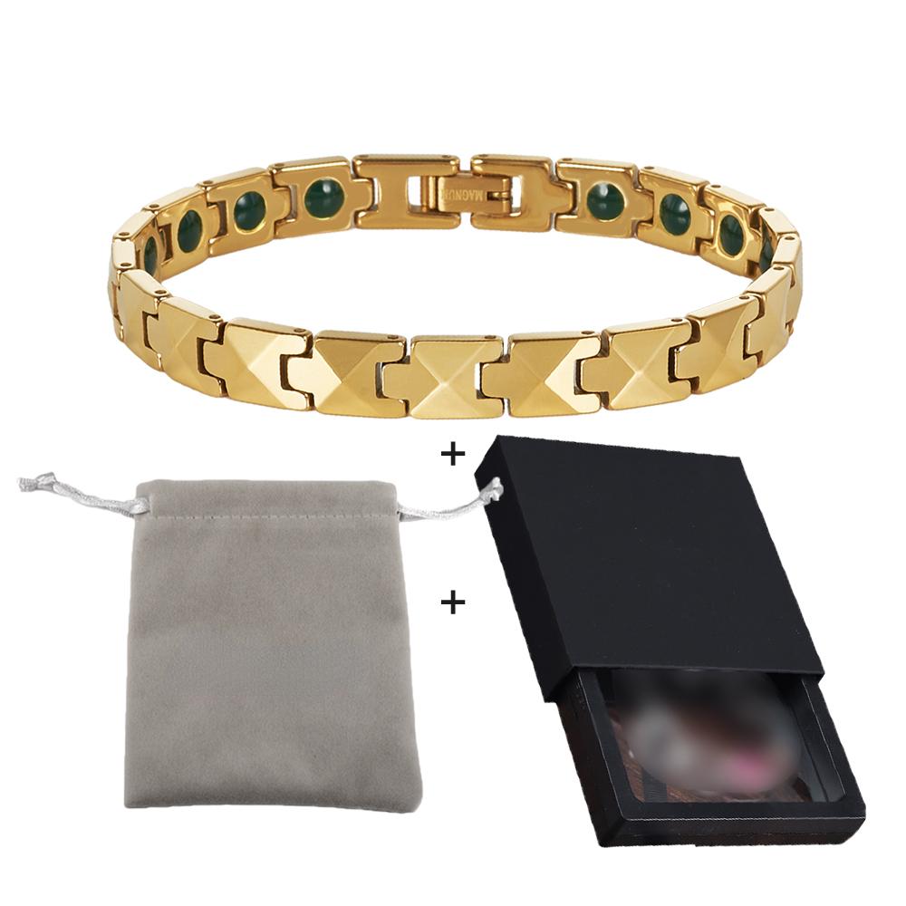 Evig Ripesikker Volframkarbid Armbånd Menn Grønn Turmalin Gullfarget 20/21cm Smykker Vanntett