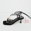 2025 Sexy Beige Fashion Bohemian Stiletto Com Summer High Heels Big Girls High-heeled Low Sandals Straps Large Size Female Shoes