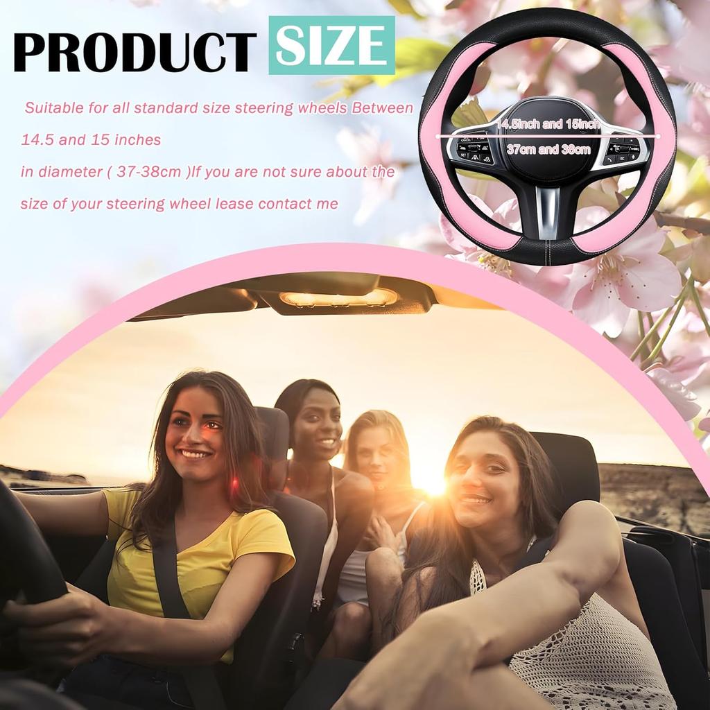 SuperKaKa Car Steering Wheel Cover 2025, Universal Auto PU Cute Breathable Slip-Proof Comfort Imitation Leather Protector Cars Interior Accessories