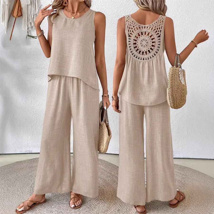 Casual Fashion Chic New Solid Backless Hollow Flower Set Trendy