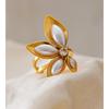 Eetit Stainless Steel Simulated Pearls Open Flower Ring Trendy 18K Golden PVD Plated Young Modern Finger Jewelry Accessories