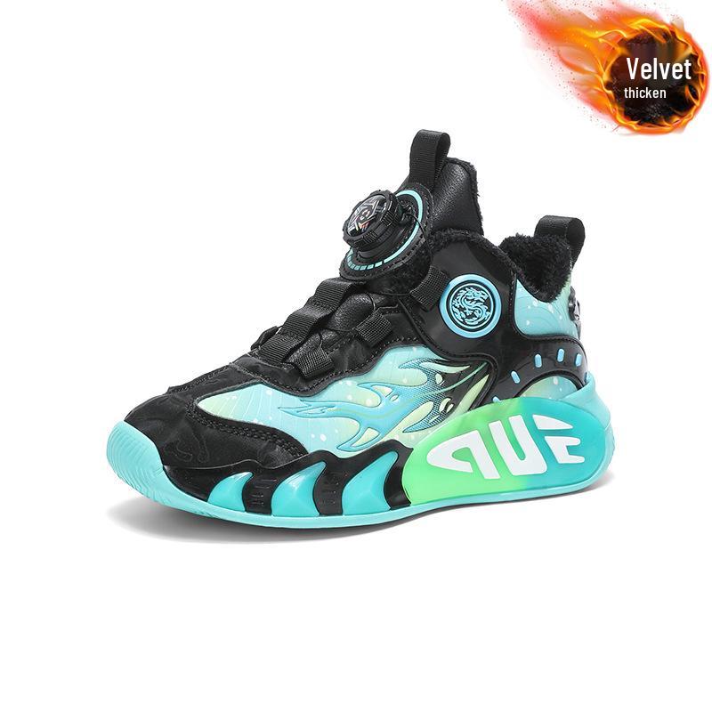 Kids' Waterproof Leather Sports Shoes: Lightweight Running & Basketball Sneakers with Rotary Button for Fall/Winter.