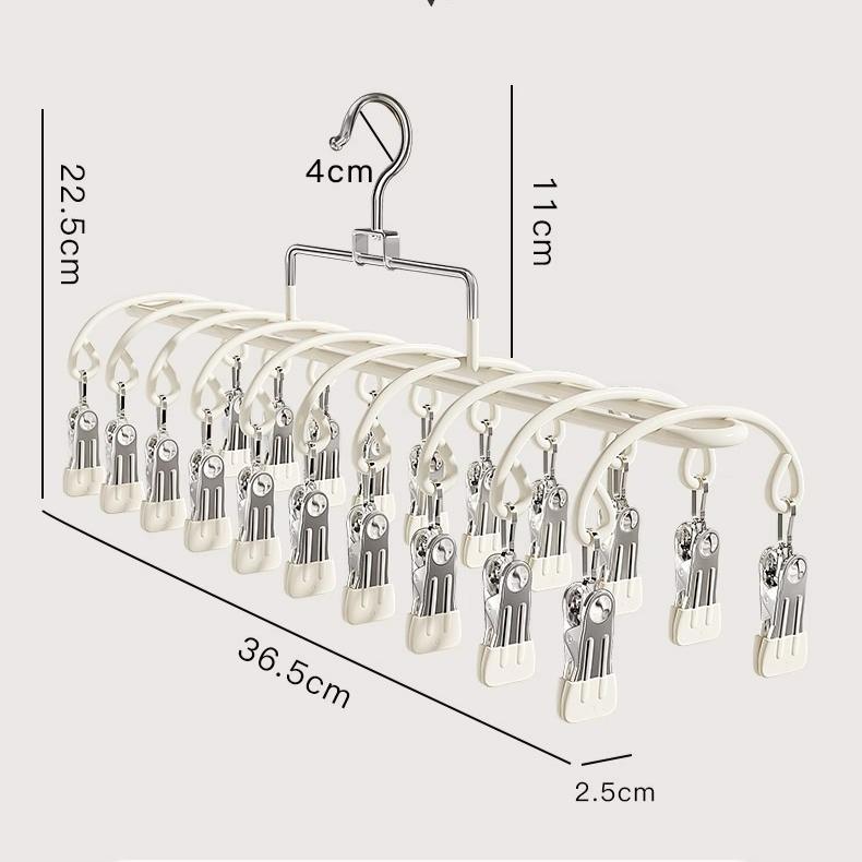 Multi-clip socks drying rack Household stainless steel windproof hanger Baby socks clip Balcony drying underwear hanger