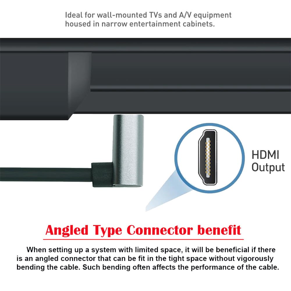 Cablecc HDTV HDMI Male To Male 8K Hyper Flexible Slim 90 Degree Down for 50cm Ultra-Thin 2.1 Cable, 4K, Cord, Angle, Type-A, Computers, HDTVs,