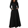 Plus Size Autumn Women Solid Color Cowl Neck Long Sleeve Maxi Dress with Pockets