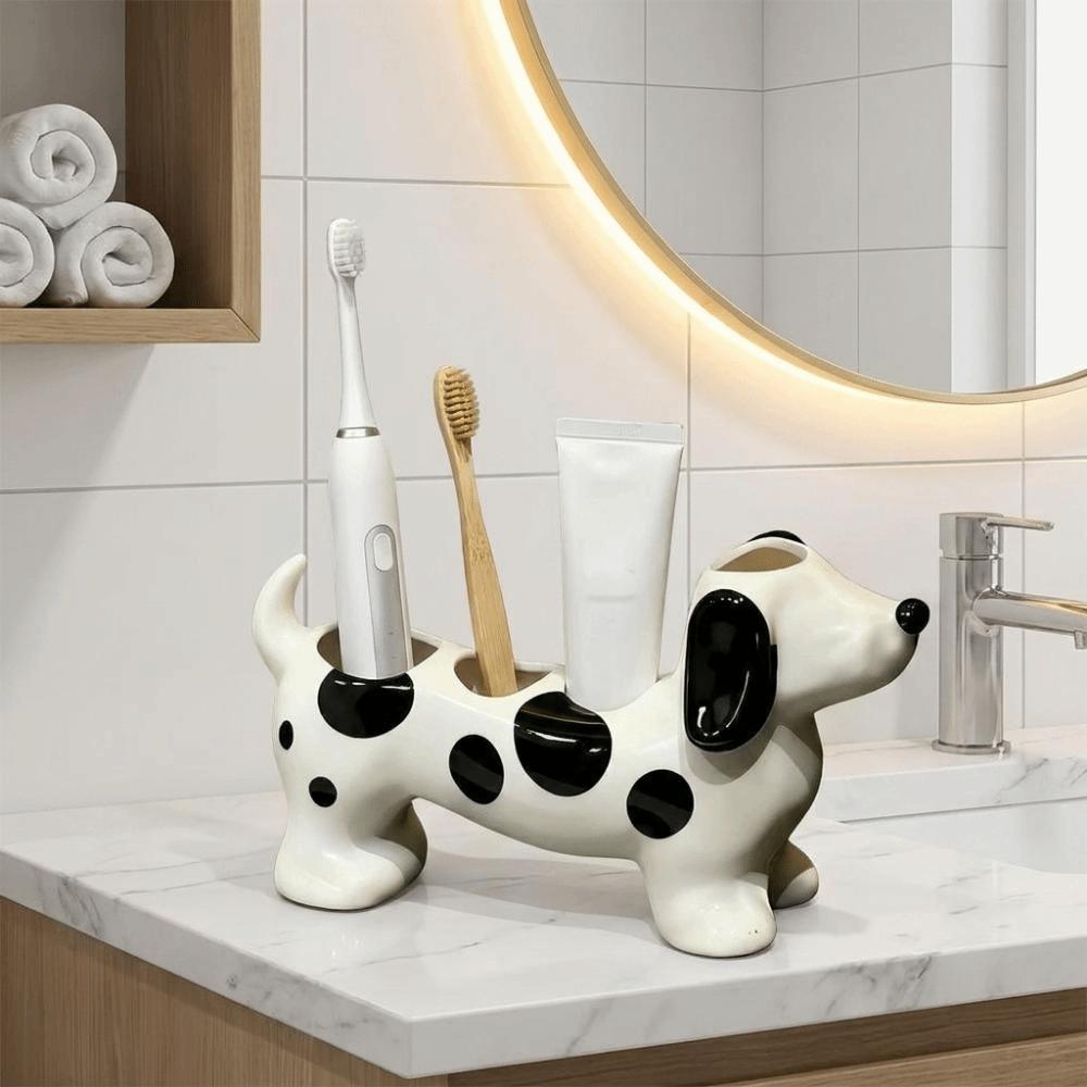 Ceramic Dachshund Toothbrush Holder Cute Space Saving Electric Toothbrush Stand 4 Slots Decorative Toothpaste Toothbrush Base