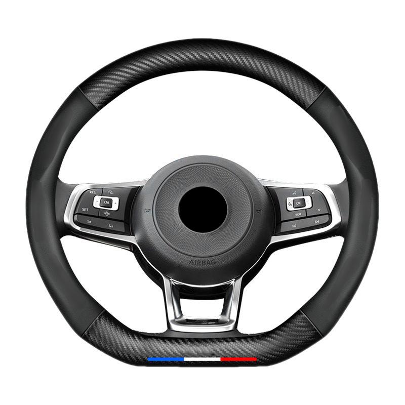 Car Carbon Fiber Leather Steering Wheel Cover For VW Volkswagen Golf 6 GTI R MK6 Polo Scirocco Passat CC Magotan Touareg Arteon