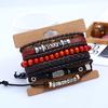 4 Pcs Retro Punk Men Beads Faux Leather Braid Multi Layers Adjustable Bracelets