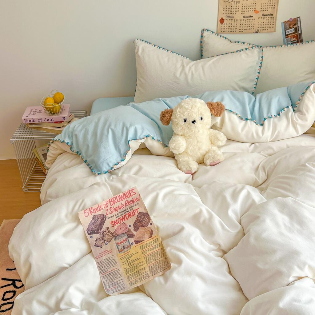 Literie Class A 2025 nouveau vent crème couleur unie drap de lit ensemble quatre pièces housse de couette étudiante ensemble quatre pièces ménage