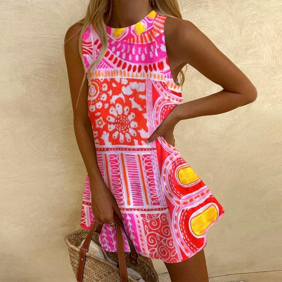 

Women s Sleeveless White Dress with Orange and Pink Fish Print, Casual Summer Dress 4xL