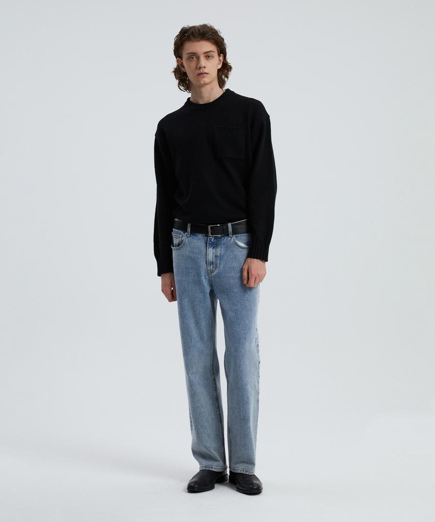 KNITTED Cashmere Wool Pocket Round Knit Black