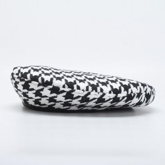 Lady Houndstooth Beanie Beret Cap Casual Hat Painter Casual Classic French Style