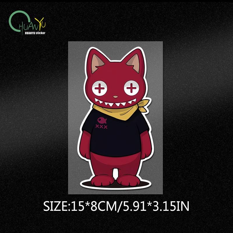 Lucky Cat Car Sticker Creative Fun Kitty Car Decal Demon Race Pose Side Window Glass Sticker Electric Motorcycle Decoration 15x9cm