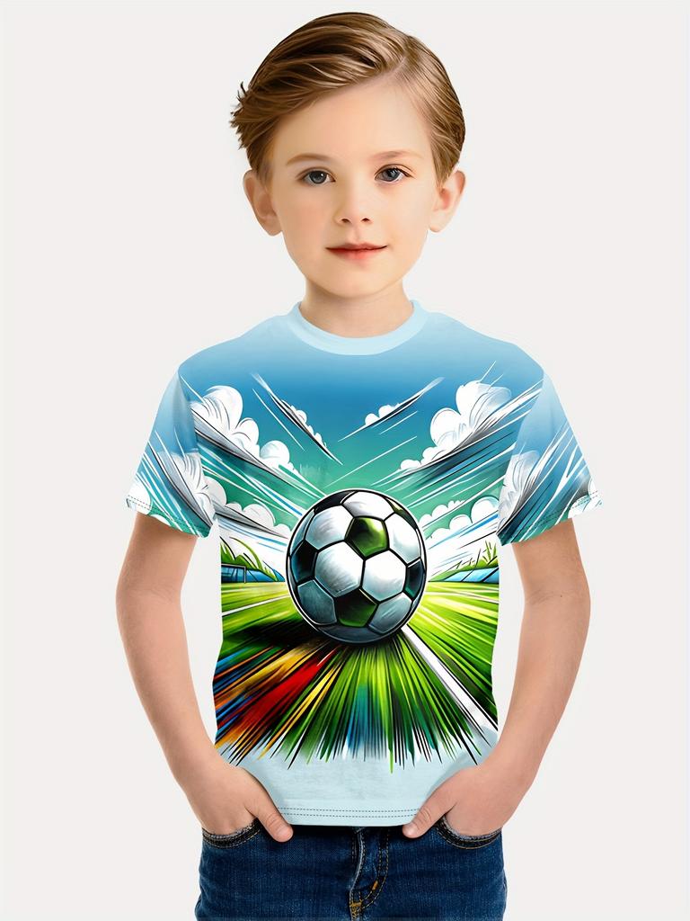 Children's T-Shirt Boy Casual Girls Short Sleeve T-Shirt Summer Cartoon Soccer Sports T-Shirts for Boys Round Neck Children Top