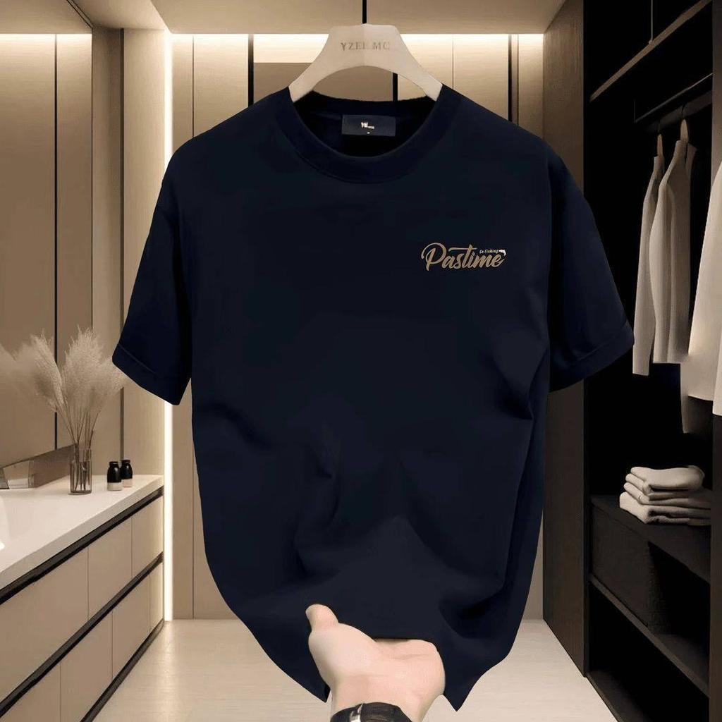 Cotton Short-Sleeved T-Shirt Men'S American Retro Half-Sleeved Student Top Boys Crew Neck Pattern Print Japanese