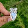 Sterling Silver Trillion Owyhee Blue Opal Gemstone Flower Statement Promise Ring