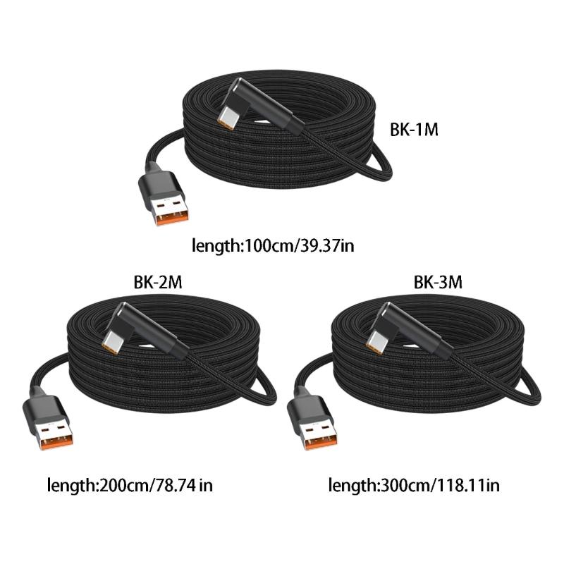 L Shape Type C Charging Cord 6A Fast Charging Cable with Reinforced Braiding for Smartphones Pad Available in 3 Size