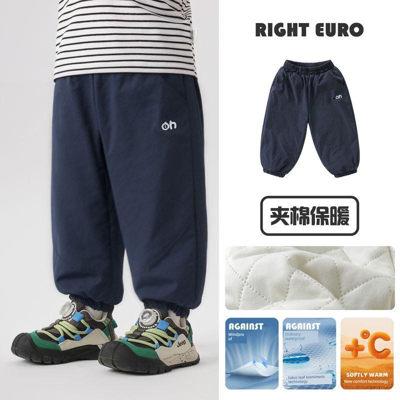 Right European Style Boys  Thickened Fleece-Lined Pants 2025 Winter New Cotton Pants Children s Clothing Baby Padded Warm Long Pants Navy blue 110