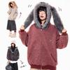 Koreanischer Stil Kapuzen-Kaninchenohr Plüsch Damen Strickware – Gestreift Unisex Lockerer Schnitt mit Herbst/Winter Samt.