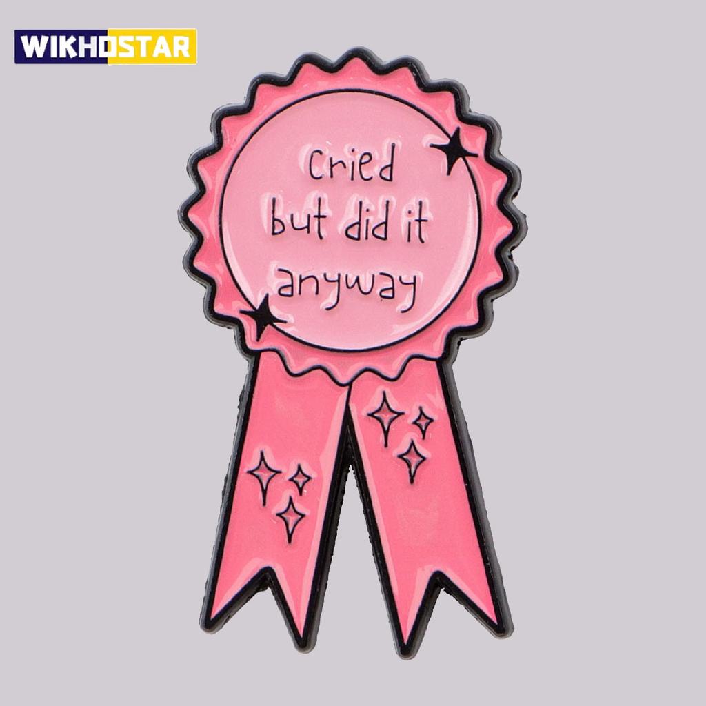 Funny "Cried" Enamel Pin Pink Ribbon Brooch Pines Lapel Pins Badge On Backpack Clothing Accessories Fashion Jewelry Gift For Her