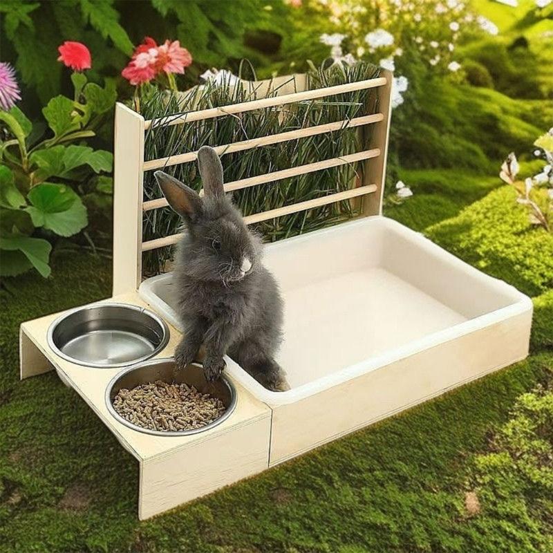 Guinea Pigs Hays Rack Feeding Bowl Durable Anti Tip Structure Space Saving Cage Feeder For Small Pet
