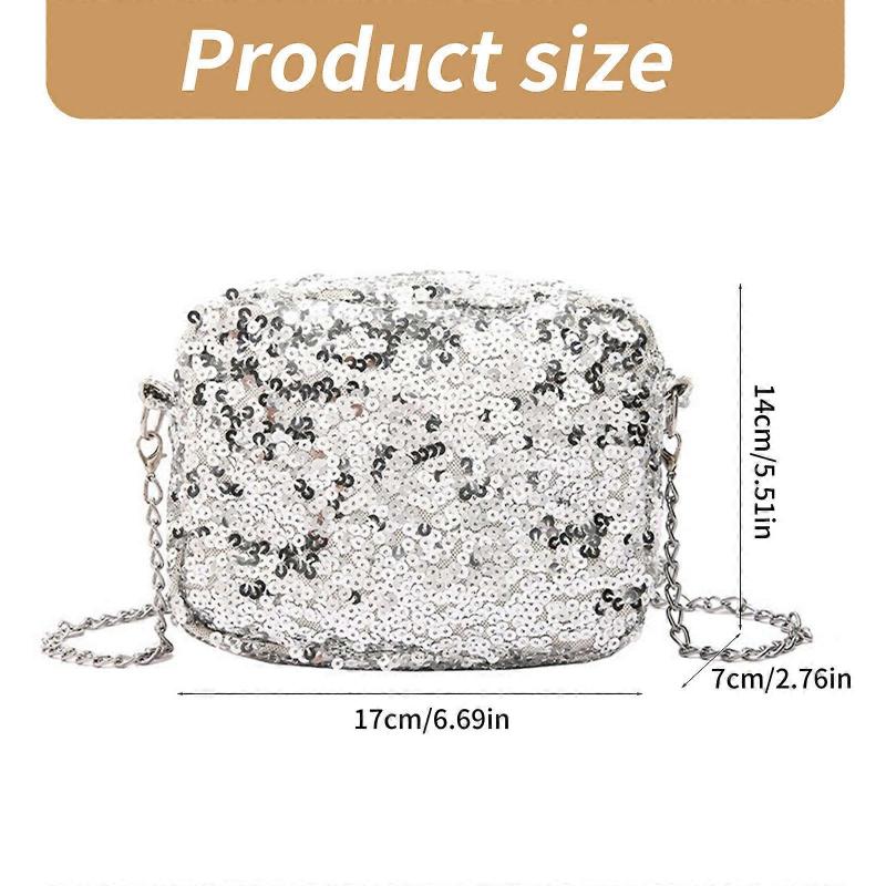 Elegant Sequined Evening Bag Handbag With Chain For Women Delicate Shoulder Bags Crossbody Purse Evening Purses  Silver