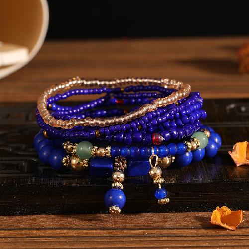 European American Fashion Bohemian Layered Beaded Bracelets Elastic Ethnic Bracelets for Women Female Bangle Bracelet