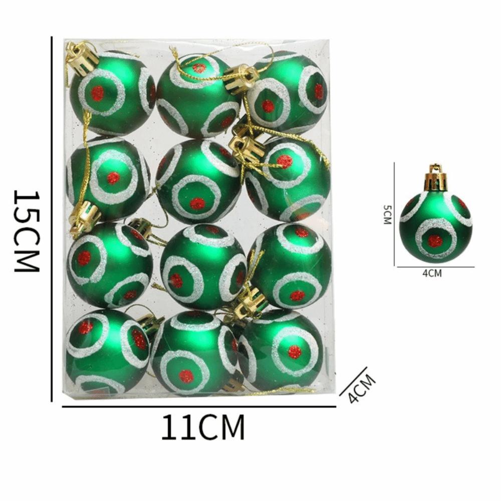 12Pcs 4cm Christmas Ball Set Painted Xmas Ornament Ball Creative Xmas Tree Hanging Pendant