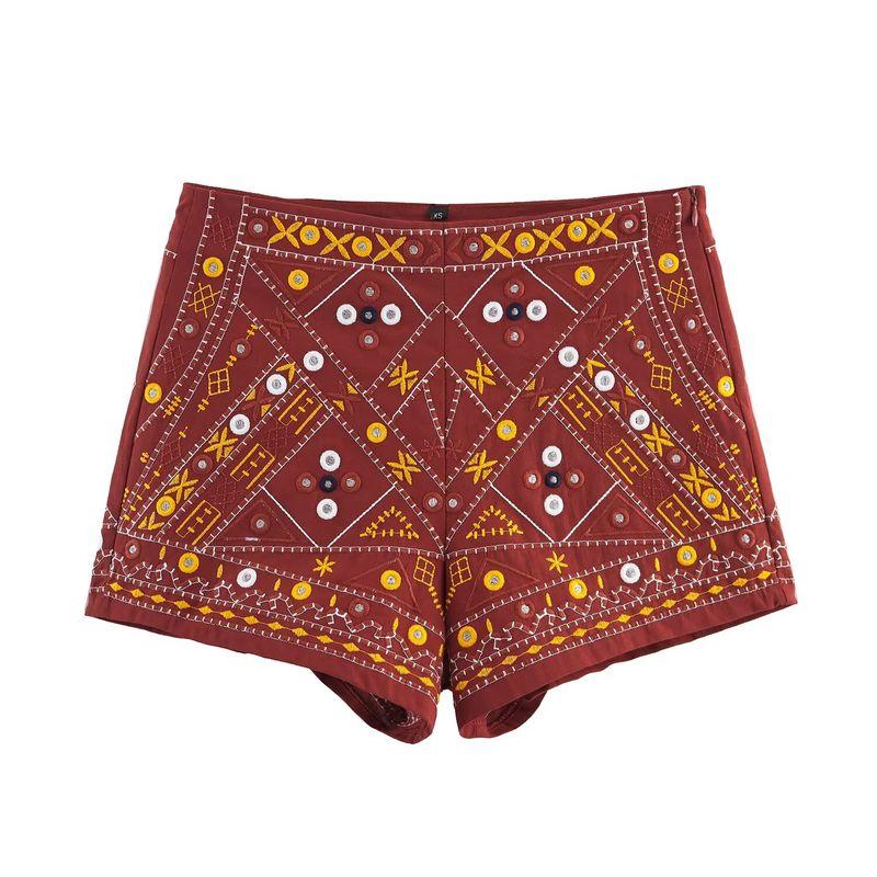 Kaslead New Women Clothes Western Style Mirror Effect Embroidery Vest Shorts 5770029 5770027