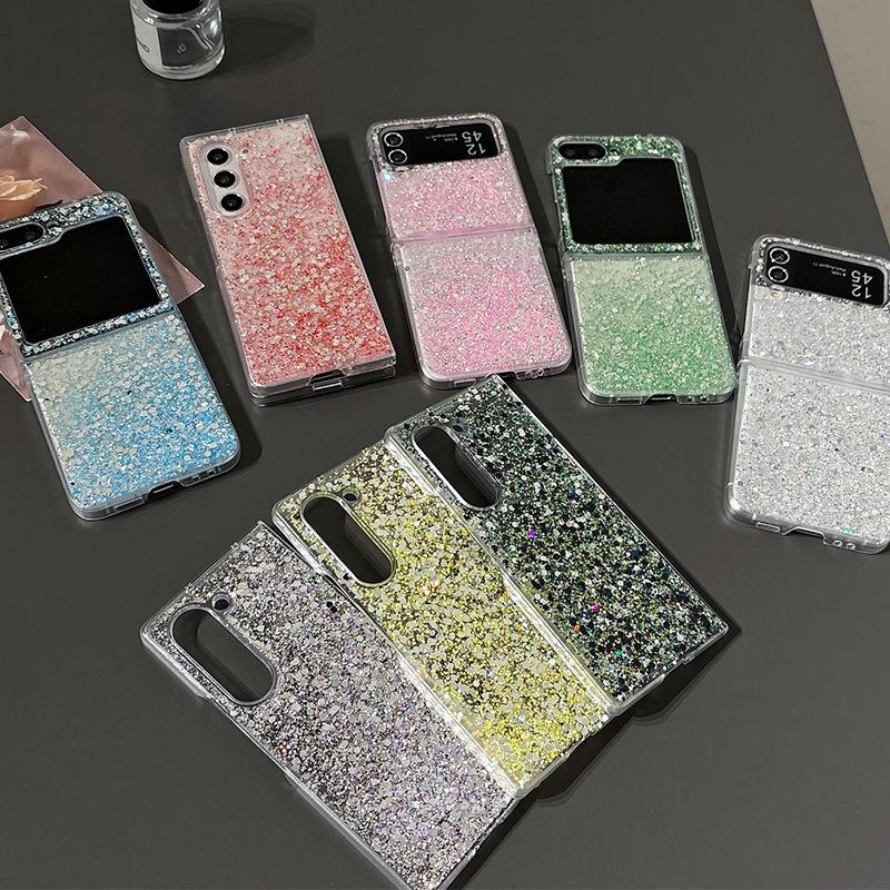 Applicable To Samsung Zflip6 Mobile Phone Case, Epoxy Glitter Sequin Fold5 Clamshell Folding Screen W24Flip Women'S Model