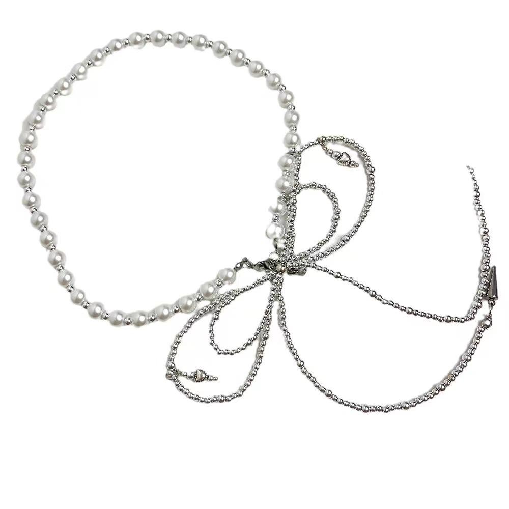 Xiaomi Pearl & Bow Beaded Choker: Stylish, Girly Clavicle Necklace