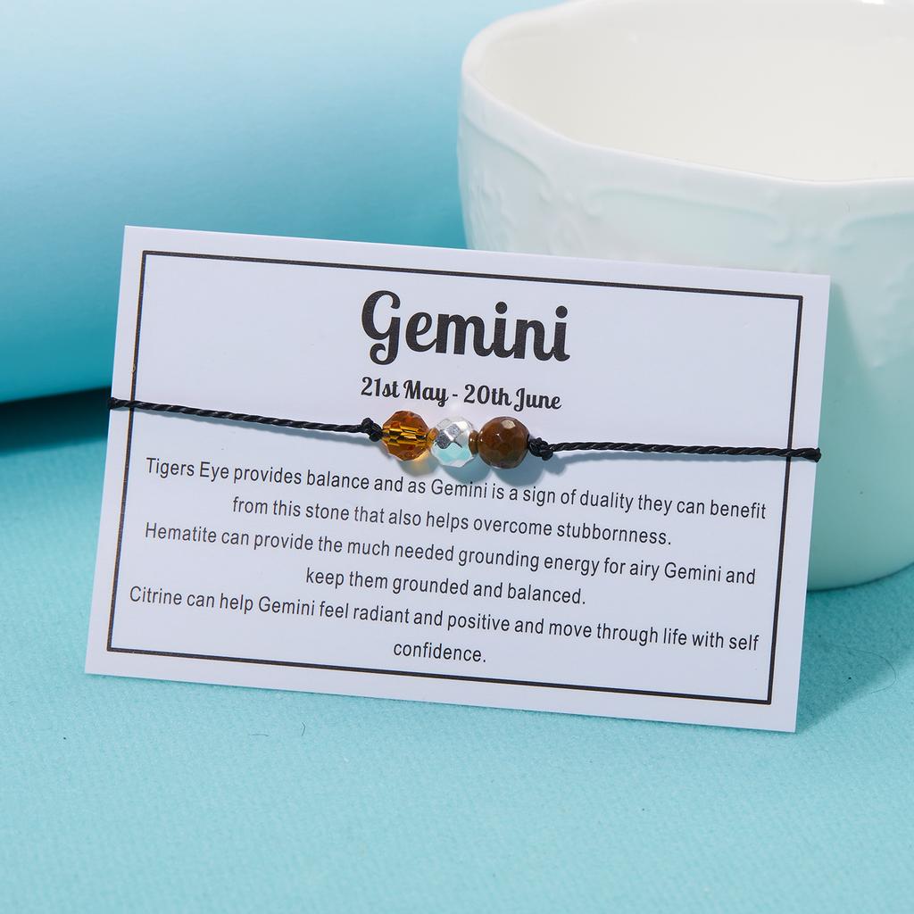 12 Constellation Bracelet Crystal Beads Rope Chain Bracelets for Women Zodiac Sign Libra Aries Wish Card Birthday Jewelry Gifts