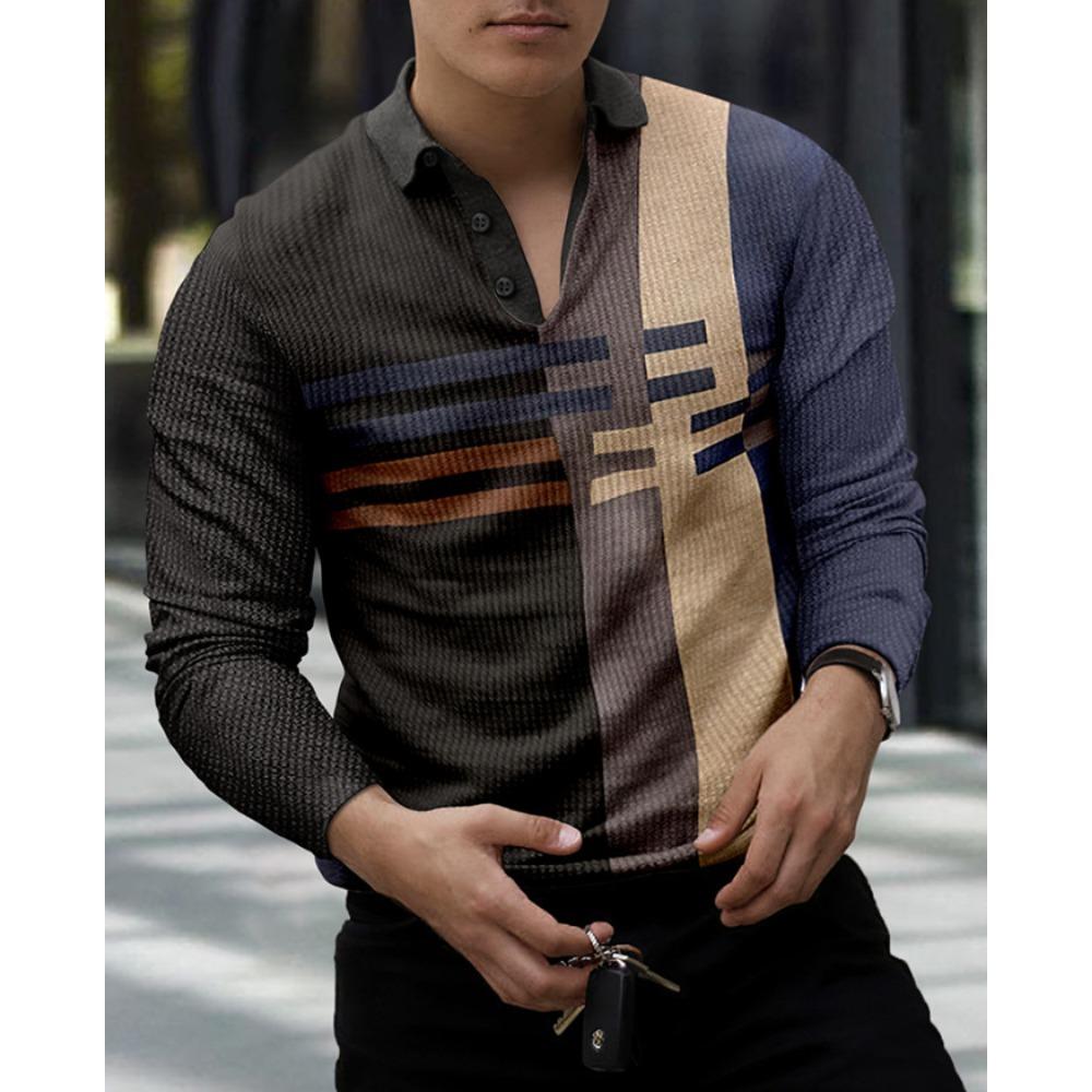 New Men's Sweatshirt Geometric 3D Printed Casual Lapel Polo Shirt