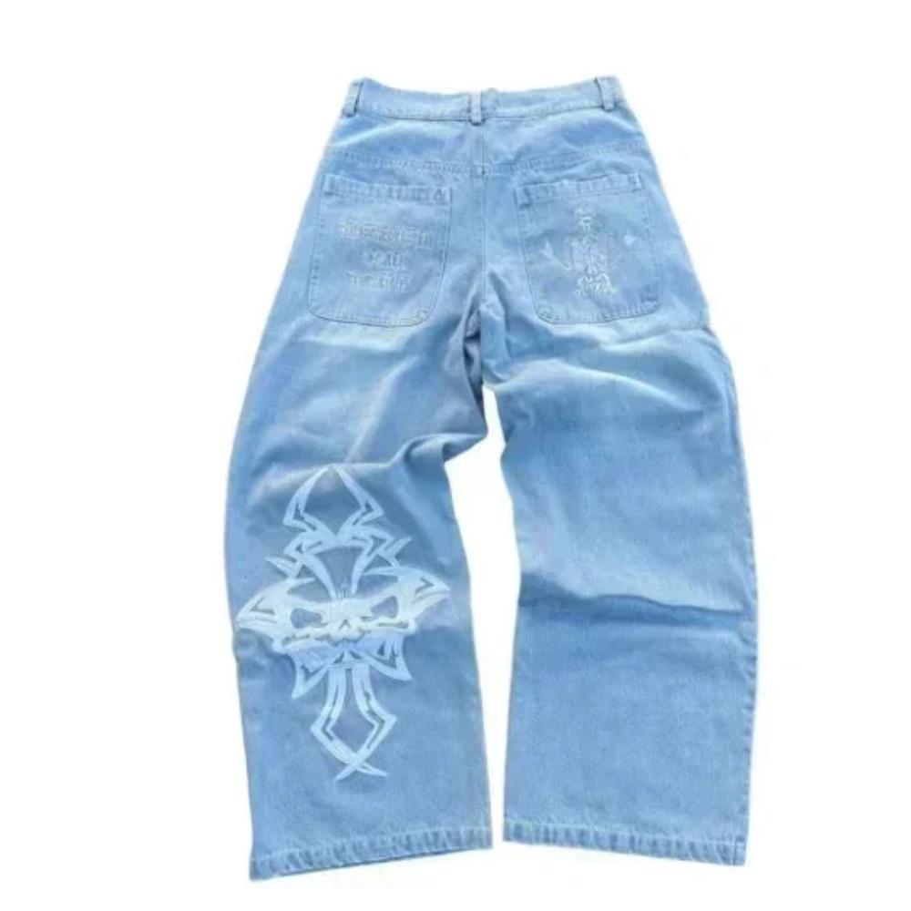 Streetwear Jeans Y2K Retro Hip Hop Embroidered Baggy Jeans Retro Black Pants Mens Womens New High Waist Wide Leg Trousers