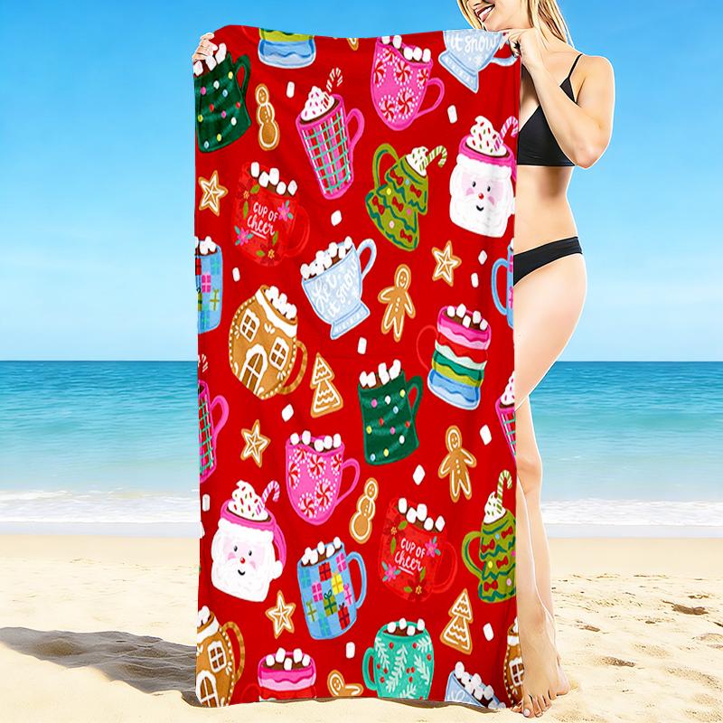 1Pc Christmas Hot Chocolate Party Beach Towel Quick Dry Multiuse For Beach Pool Gym Yoga Home Travel Christmas Halloween Xmas Gift S1147