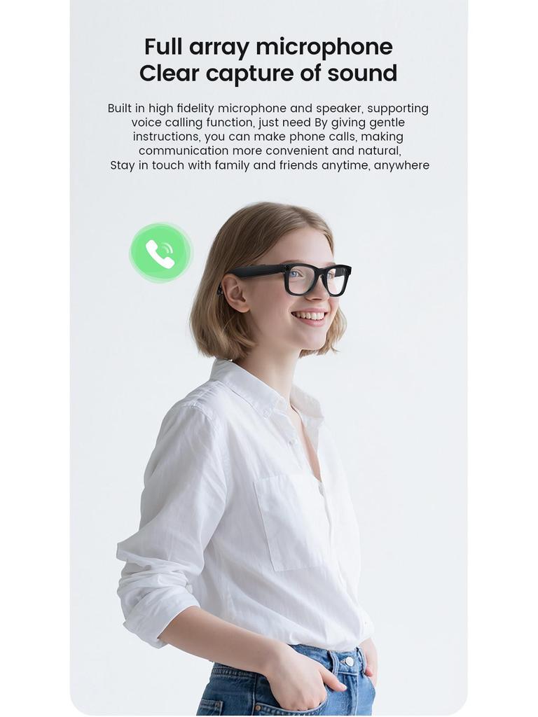 AI Smart Glasses: 800W Pixel, Object Recognition, Real-time Translation, HD Camera for Photo & Video Recording