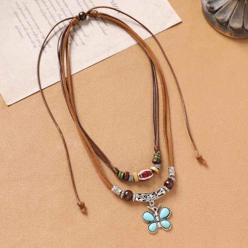 Handwoven Vintage Butterfly Necklace Bohemian Exotic Beaded Stacked Collarbone Chain Woman