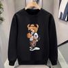 Mens Heavyweight Long Sleeve Hoodie-Free Sweatshirt With Bear Print Warm Fleece-Lined Oversized Fit Winter