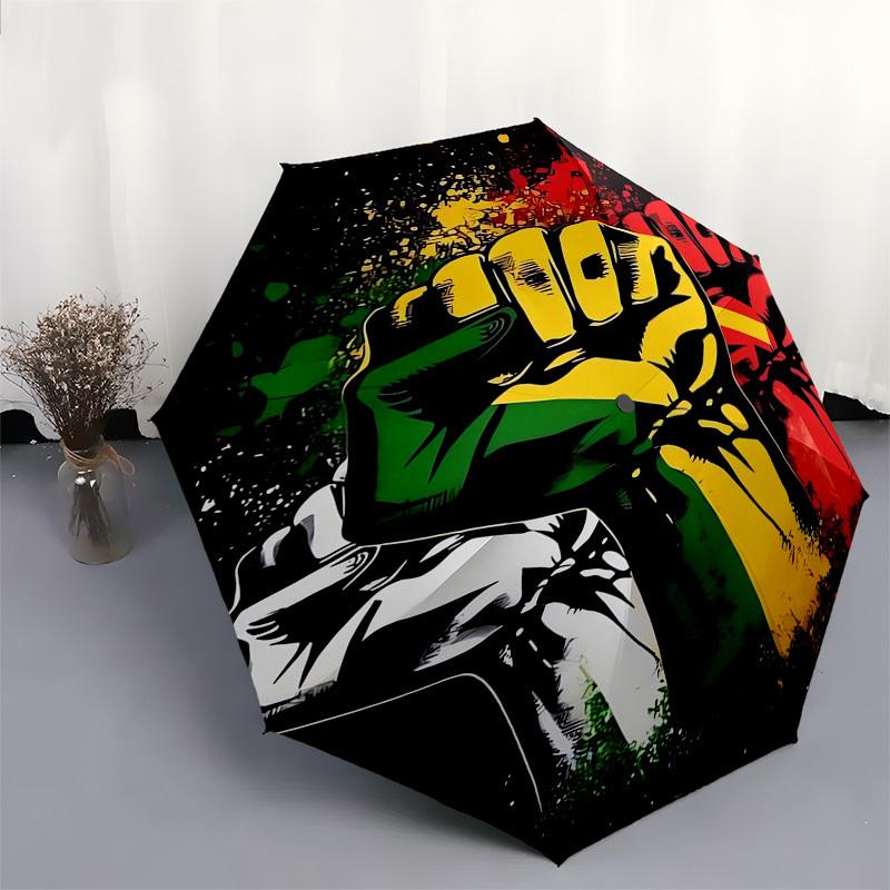Black Fist Themed Automatic Opening and Closing Umbrella, Compact Travel Umbrella, Lightweight and Portable, Suitable for Beach Commuting Bu