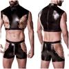 Mens Faux Leather Lingerie Set Chain Restraint Nightclub Performance Costume Role Play Game Uniform