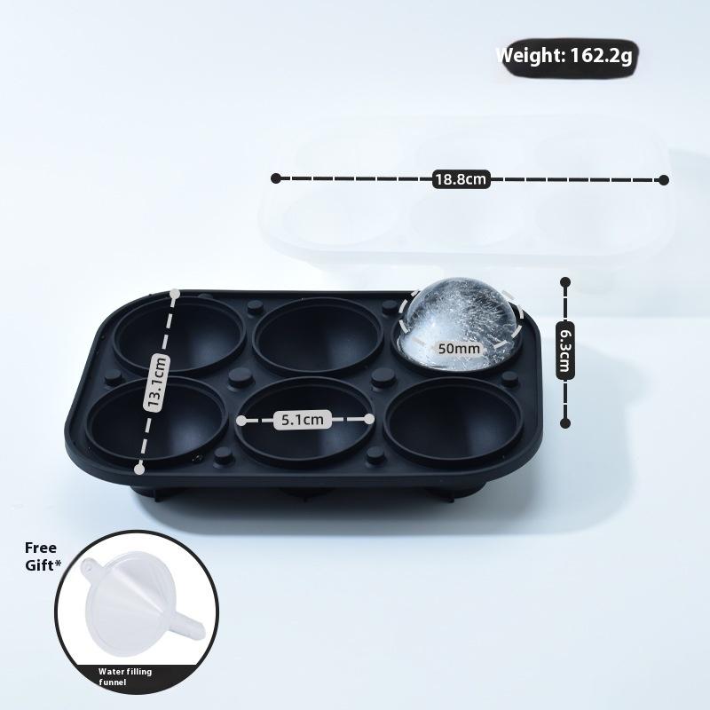 

6-луночный силиконовый формочка для льда, большая, большая, круглая, сферическая, форма для льда, кубик, поднос для морозильной камеры, инструменты для виски, коктейлей, бара чёрный