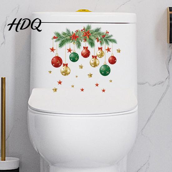 Christmas Ball Pattern Decals Toilet Sticker Removable Bathroom Wall Decoration Decal Decal Waterproof Lid for Holiday Party Festive