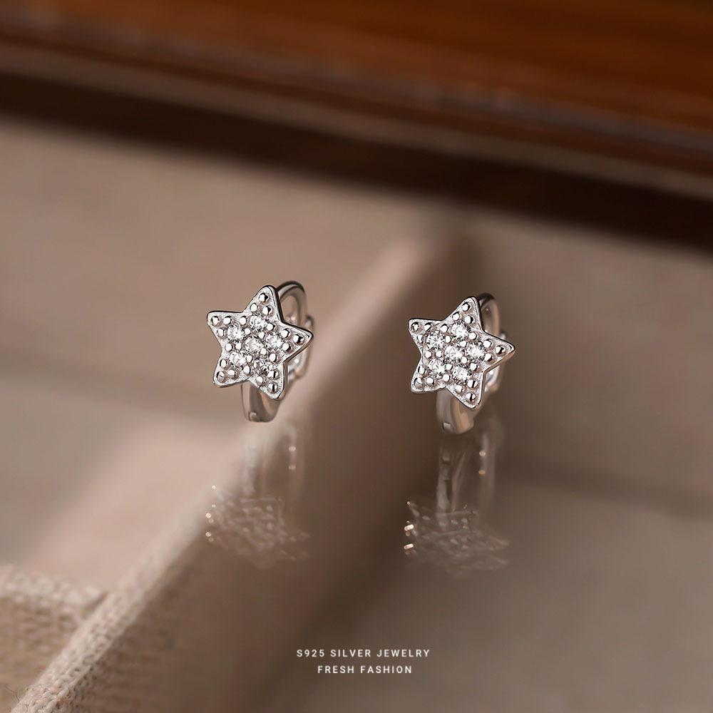 High Quality Inlaid Zircon Star Earrings for Women Korean 925 Sterling Silver Temperament Sweet Jewelry