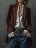 2025 Women's Long Sleeve Solid Color Velvet and Lace Patchwork Jacket