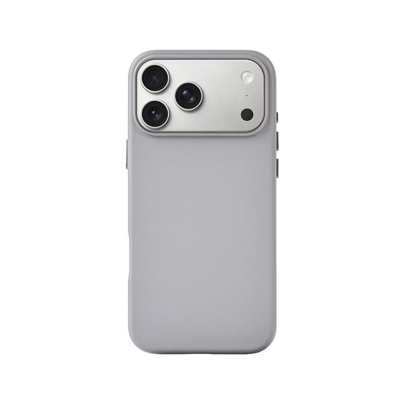 Apple iPhone 17 Pro Magnetic Leather Texture MagSafe Full Coverage Case iPhone 17 Pro Max Strong Magnetic серый