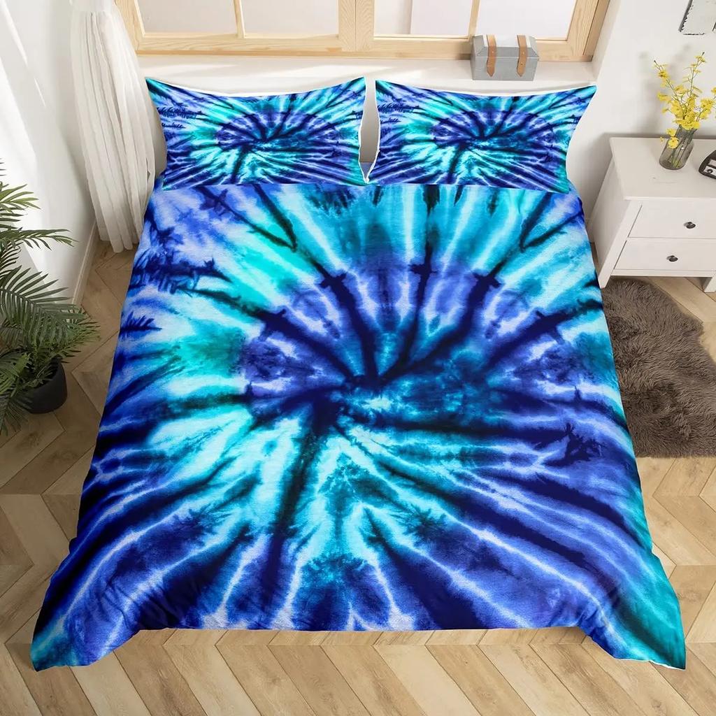 Tie Dye Duvet Cover Set Splashed Spiral Ink Bedding Set Trippy Watercolor Comforter Cover For Kid Boy Girl Polyester Quilt Cover