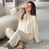 Anti-bumping point with chest pad Spring and autumn women's cardigan loungewear pure cotton long-sleeved lapel two-piece pajamas women's suit