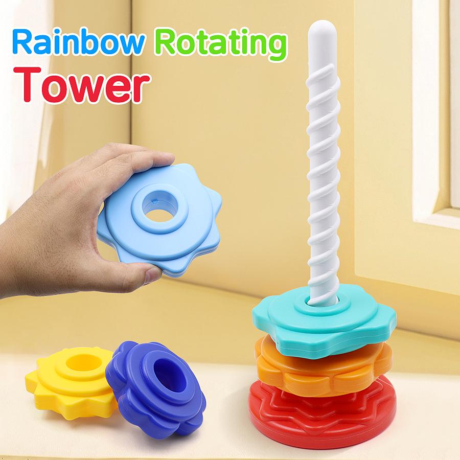 Rainbow Colored Rotating Tower Toy - Multi Part Detachable Stacked Educational Toy - Halloween, Early Education Christmas Gift