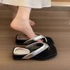 Silver slippers women's summer wear new soft platform flip-flops beautiful toe cool slippers vacation beach shoes