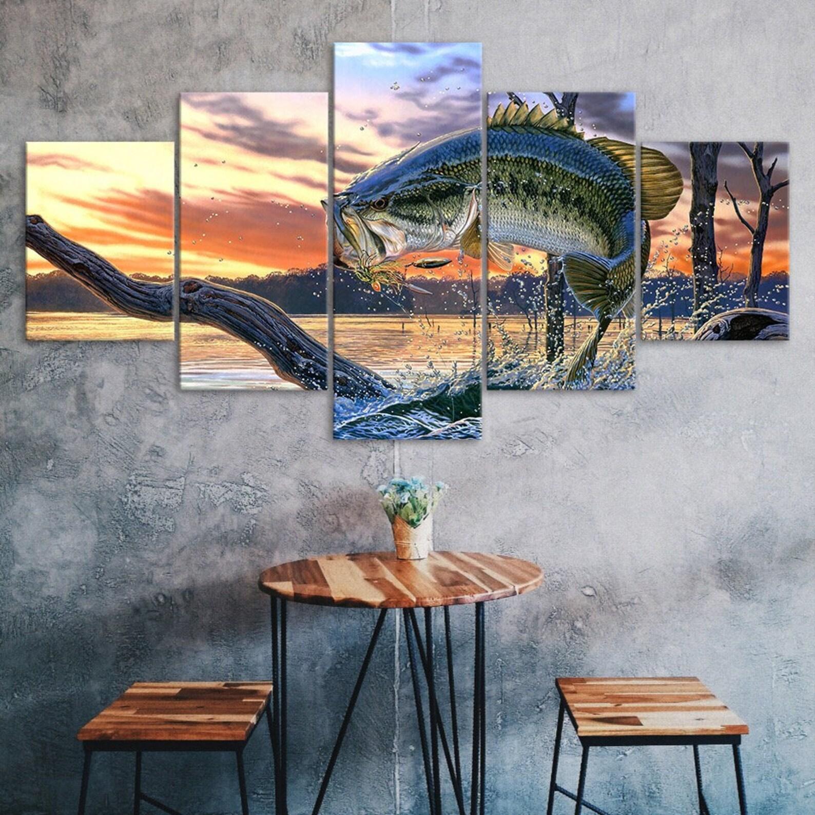 

Jumping Fish Scene 5 Piece Five Panel Wall Canvas Print Modern Art Poster Picture Home Decor Gift For Him For Her 20X35 20X45 20X55CM